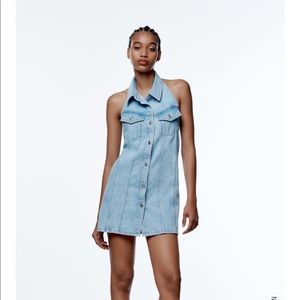 ZARA Denim Halter Neck Dress NWT